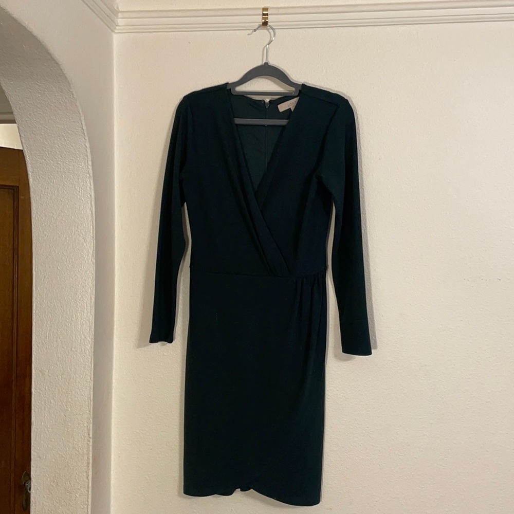 💙 The Loft | Emerald Green Wrap Styled Sweater Dress